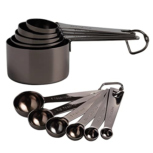 16 Pcs Stainless Steel Measuring Cups & Spoons Set (B - Gunmetal Blk / 16pcs)