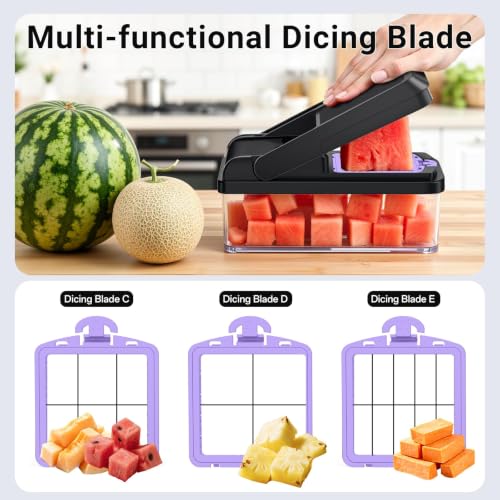 15-in-1 Vegetable Chopper with 10 Blades, Food Veggie Cutter, Purple (Purple / 10 Blades)