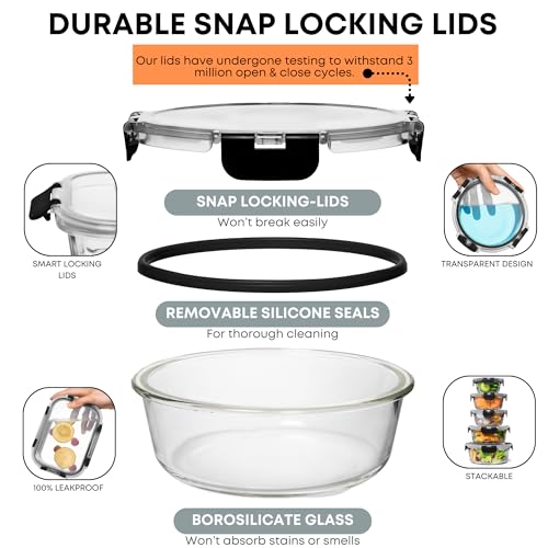 30 PC Glass Food Storage Containers with Lids (Black)
