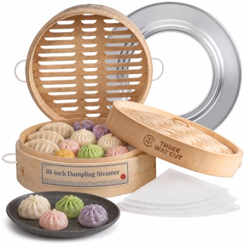 Bamboo Steamer 10 Inch 2 Tier Wooden Basket With Handle Regular Family