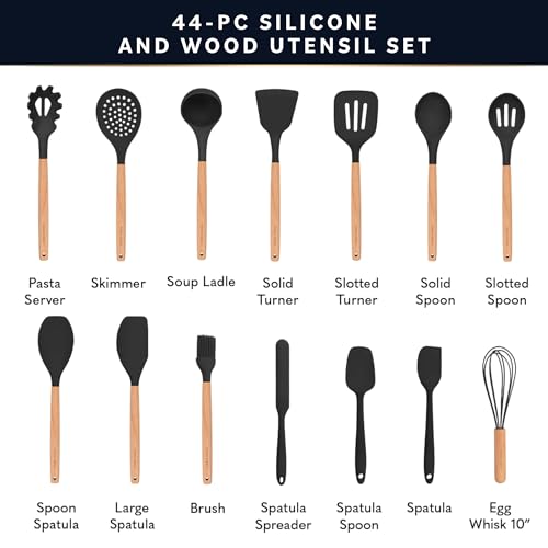 Silicone Kitchen Utensils Set with Wooden Handle (Stone)