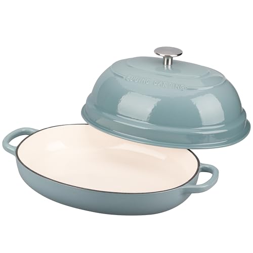 Enameled Oval Cast Iron Dutch Oven Pot with Lid (Seasalt)