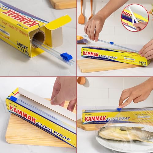 Plastic Food Wrap with Slide Cutter Kitchen Cling Wrap 12 inch Professional BPA Free Polyethylene Materials Quick Cut 750 Ft Food Service Cling Film Wrap for Restaurant