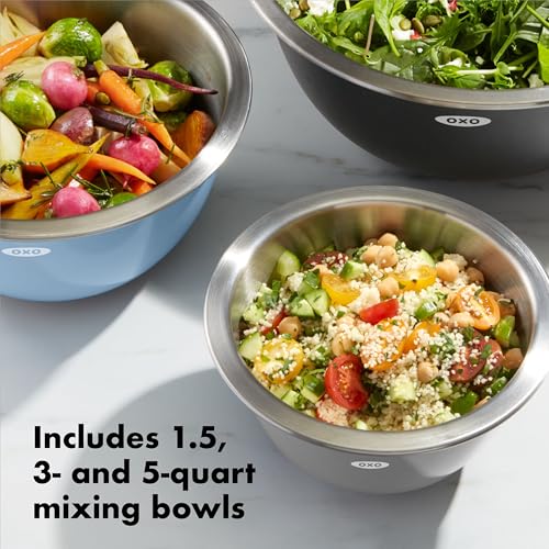 Good Grips 3 Piece Stainless Steel Mixing Bowl Set (Blue/Gray / 3-Piece / Stainless Steel Mixing Bowls)