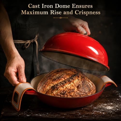 6QT Enameled Cast Iron Dutch Oven for Sourdough Bread Baking (Garnet Red)