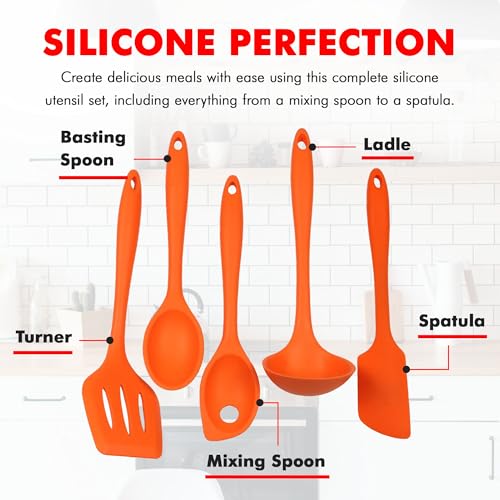 Premium Silicone Kitchen Tool and Utensil Set (5 Piece Set / Orange)