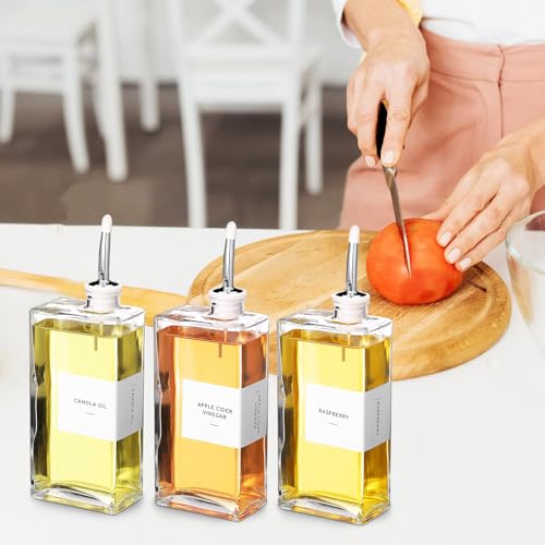 6 Sets Olive Oil Dispenser Bottles for Kitchen with Nozzles Funnel Labels Cooking Oil Dispenser 500ml Set for Kitchen Vinegar Coffee Syrup (Silver)