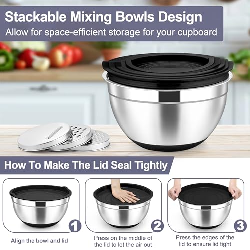 Mixing Bowls Stainless Steel Salad Bowl with Lid & Graters