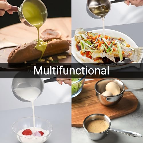 All-in-One Butter Warmer With Flat Induction Bottom - Stainless Steel Mini Melting Pot With Dual Pour Spout - Professional Cookware for Sauce, Milk, and Hot Butter