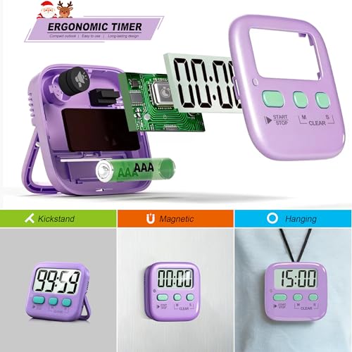 2 Pack Digital Timer for Kids Classroom Kitchen Timers for Cooking (1 * Fresh Purple)