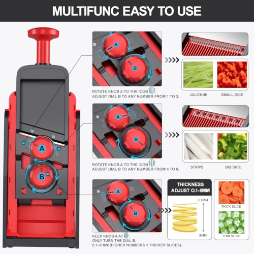 Safe Mandoline Slicer for Kitchen (4V RED)