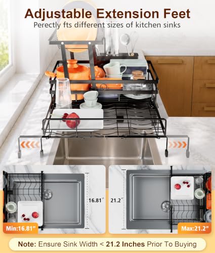 2 Tier Expandable Dish Drying Rack for Counter and Over Sink