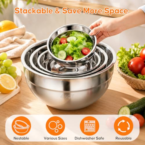 Stainless Steel Mixing Bowls with Lids Set (4 Pack)