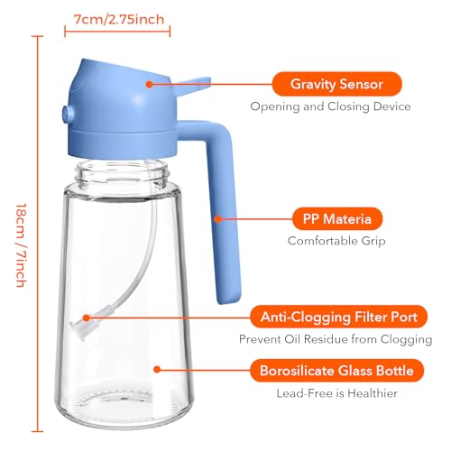 16 oz 2-in-1 Glass Olive Oil Sprayer for Cooking, SkyBlue (1Pc SkyBlue)