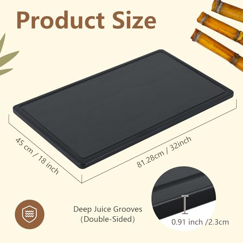 32 x 18 Large Acacia Wood Cutting Boards for Kitchen Wooden Cutting Board with Juice Groove Extra Large Serving Platter Carving Tray for Meat Cheese (Black / 32" x 18" x 0.9" / Rectangle)