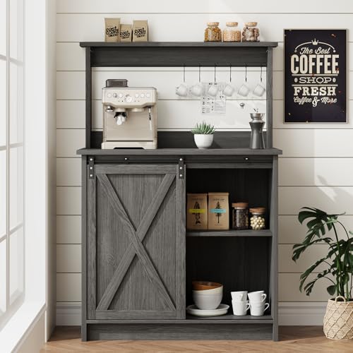 Farmhouse Coffee Bar Cabinet with 6 Hooks