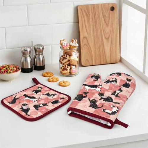 Pink Floral Oven Mitts and Pot Holders Sets 2Pcs