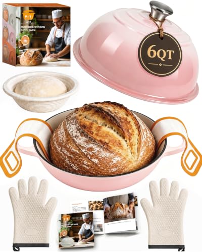 6QT Enameled Cast Iron Dutch Oven for Sourdough Bread Baking (Blush Pink)