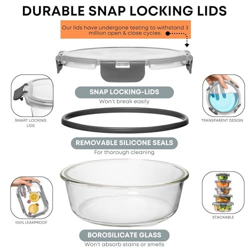 30 PC Glass Food Storage Containers with Lids (Gray)