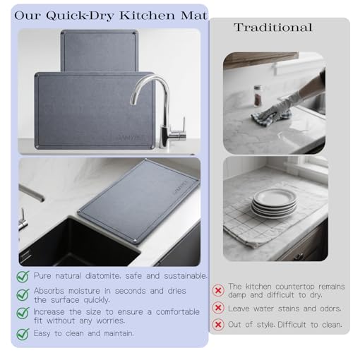 24"×16" Quick Dry Stone Mat Kitchen Counter with Heighten Stainless Steel Feet