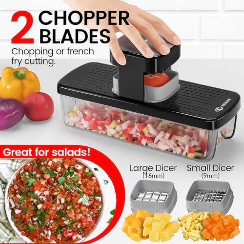 8-in-1 Vegetable Chopper Mandoline Slicer with Container Hand Guard (Black)