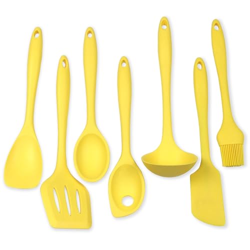 Premium Silicone Kitchen Tool and Utensil Set (7 Piece Set / Yellow)