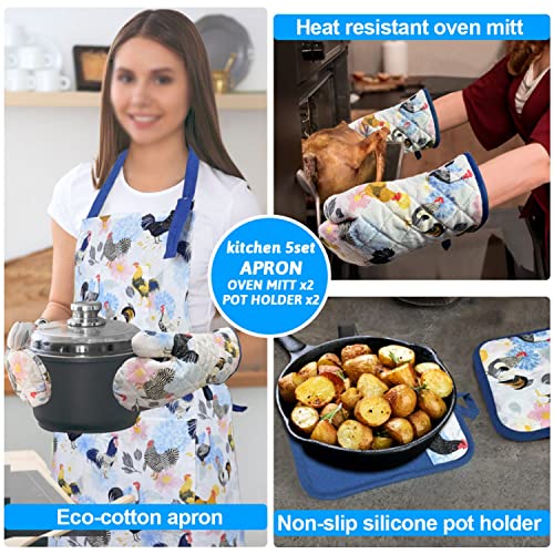 Oven Mitts and Pot Holders with Chef Apron (Rooster)