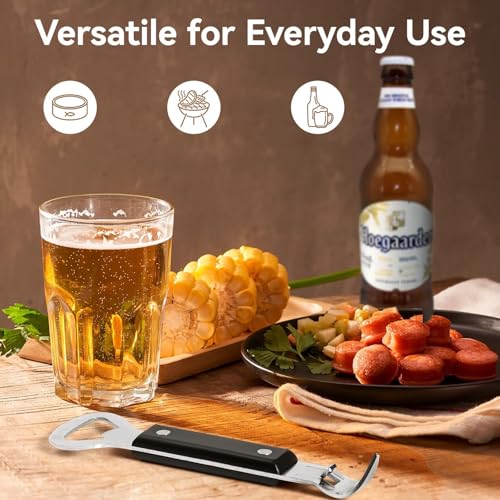 2-in-1 Can Punch Opener & Bottle Opener, Can Opener, Stainless Steel, Non-Slip Handle, Compact 6.1", For Traditional Cans (No Pull-Tab) & Pry-Off Bottle Caps