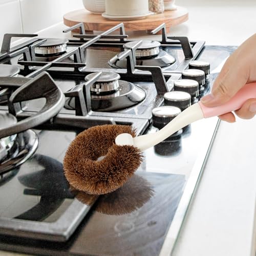 2 Pack Kitchen Scrub Brushes for Cleaning Dish Brush with Handle for Pans