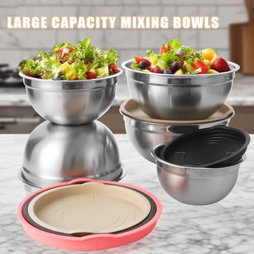 Mixing Bowls with Airtight Lids Set 5 and 7 Pcs Stainless Steel Bowls Set with 3 Grater Attachments Baking Set Non