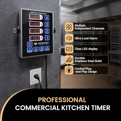 Commercial 4 Channel Digital Kitchen Timer Loud Alarm Cook Timer (Black)