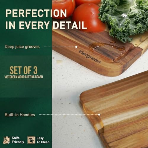 Acacia Wood Cutting Board Set of 3 with Stand (Acacia Wood - Edge Grain / 16x12 inches)