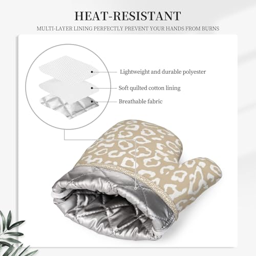Oven Mitts Pot Holders Set Leopard Pattern Silicone Kitchen Gloves Potholders Heat Resistant for Chef Baking Cooking Grilling BBQ 4 Pack Mitt (B0113)