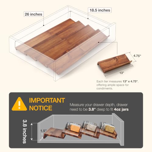 Acacia Wooden Spice Rack Organizer for Cabinet