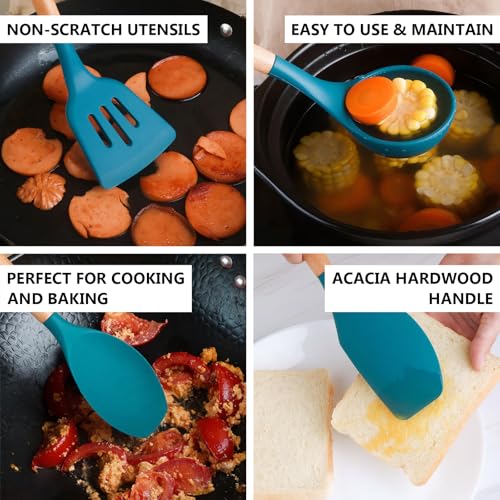 Silicone Kitchen Cooking Utensils Set 5Pcs Non (Standard 5-Piece Set / Blue)