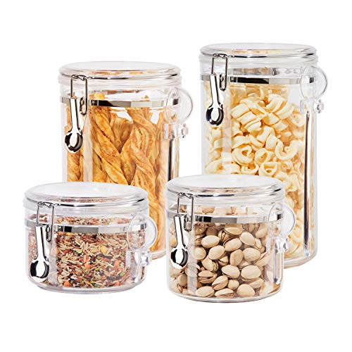 Clear Canister Set with Clamp Lids Airtight Containers in Sizes Ideal for Kitchen & Pantry Storage of Bulk