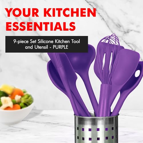 Premium Silicone Kitchen Tool and Utensil Set (9 Piece Set / Purple)