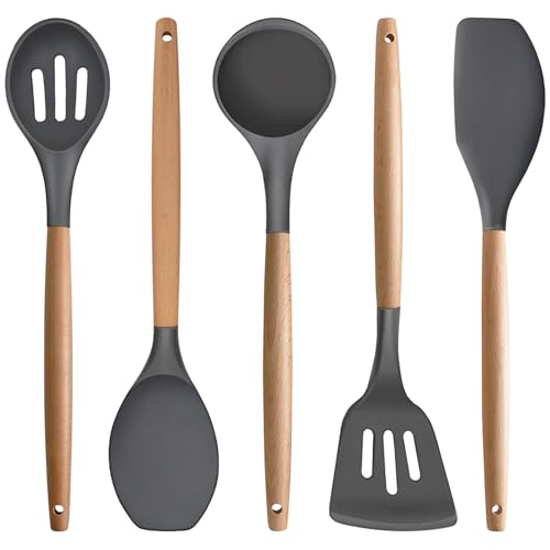 Silicone Cooking Utensils Set 5 (Standard 5-Piece Set / Gray)