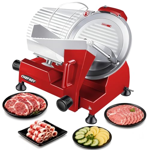 Electric Meat Slicer 10 inch 240W Commercial Deli Food Slicer (Red-10IN-240W)