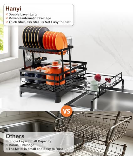 2 Tier Expandable Dish Drying Rack for Counter and Over Sink