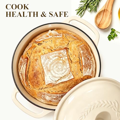 Enameled Cast Iron Dutch Oven Pot with Lid (Cream White)