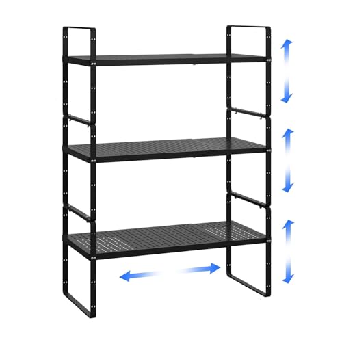 Expandable Cabinet Shelf Organizer Adjustable Metal Spice Rack Stackable Freestanding Counter Storage Shelves for Kitchen Cabinet Under Sink Office Desk