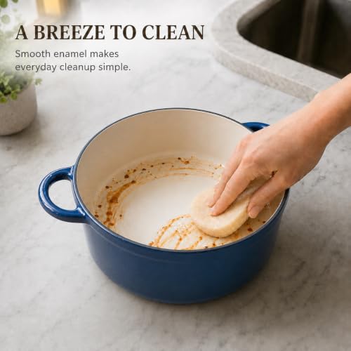 5.5QT Enameled Cast Iron Dutch Oven for Sourdough Bread Indigo Blue (Indigo Blue / 5.5QT)