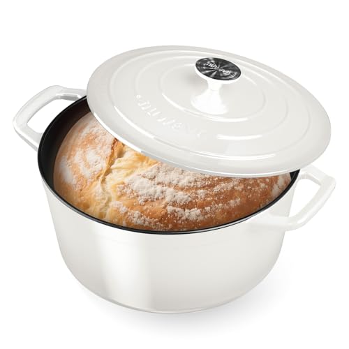 6 Qt PFAS Free Enamel Cast Iron Dutch Oven Pot w (Vanilla Cream)