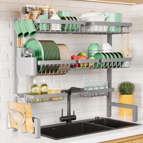 Adjustable Over The Sink Dish Drying Rack (Gray / X-Large)