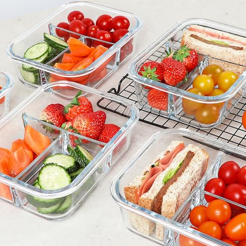5 Pack Glass Meal Prep Containers Set with Lids