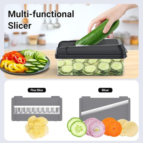 15-in-1 Vegetable Chopper with 10 Blades, Food Veggie Cutter, Gray (Gray / 10 Blades)