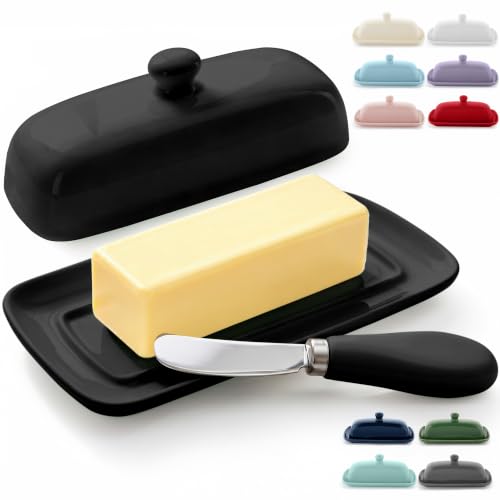 Ceramic Butter Dish with Lid For Countertop & Stainless Steel Knife