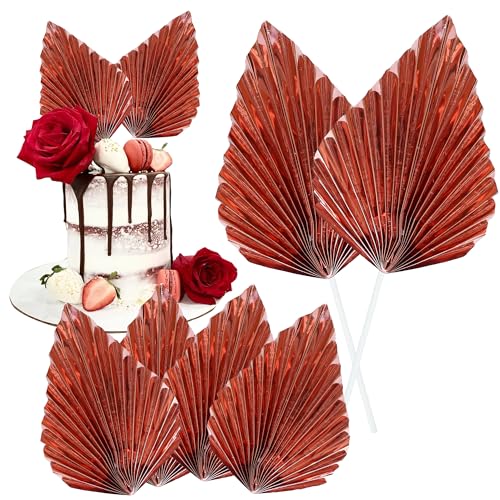 6Pcs Paper Palm Fan Cake Toppers Palm Leaf Fan Cake Topper Palm Spear Leaf Cupcake Toppers Cake Insert Decoration For Cake Decorating Diy Craft Project Home Wedding Party Supplies Gold