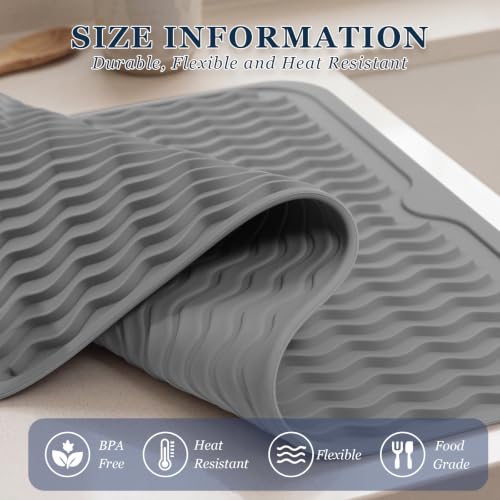 6 Pack Silicone Dish Drying Mat Set Non Slip Silicone Easy Clean Heat Resistant Drying Mat for Kitchen Counter Sink Refrigerator Drawer Liner 20 x 16 Inch